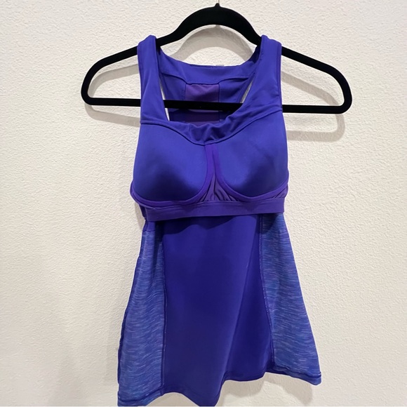 Athleta Tank Top Womens Tall Small Blue Purple Space Dye Racerback Shelf Bra Gym - Picture 6 of 10